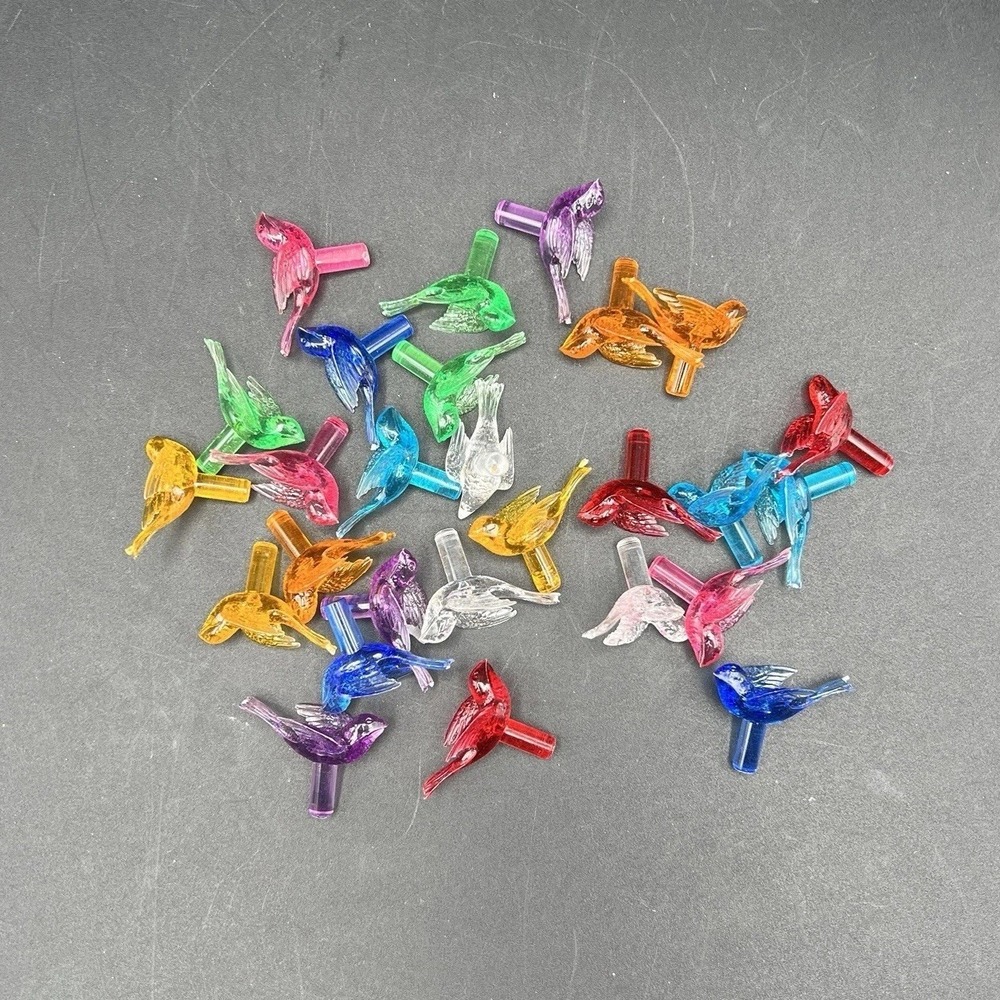 27 Birds Bulbs Pegs Ceramic Christmas Tree Lights 9 Rich Colors 3 Of Each - VTG